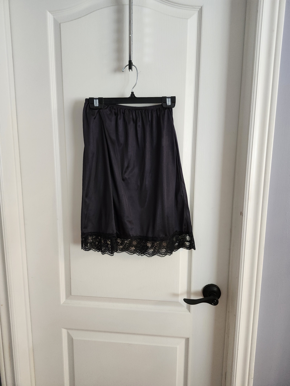 Black Satin Half Slip with Lace Trim